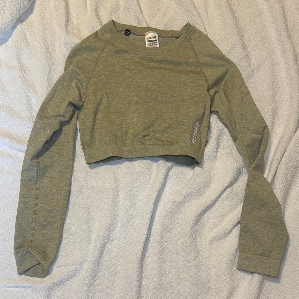 Tan Cropped Long Sleeve Gymshark Workout Top
